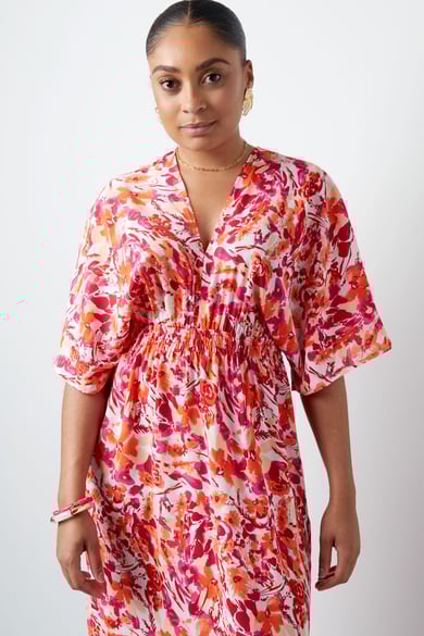 Robe cintrée fleurs - orange/rose h5 Image6